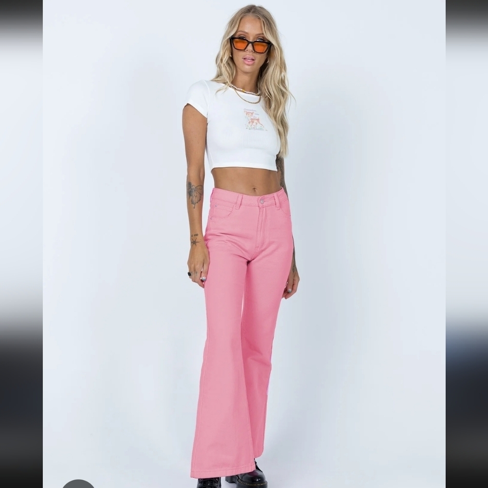 Princess Polly Pink Flare Jeans Size 4